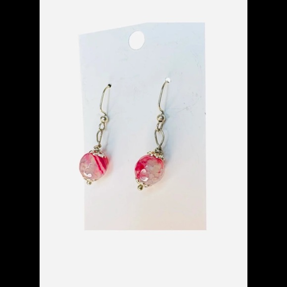 Pink Agate Drop Earrings + Beaded Necklace - Picture 3 of 6